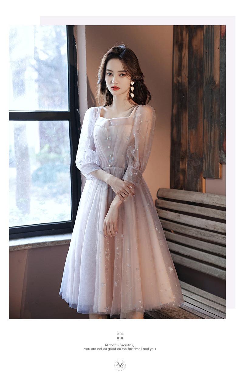 Banquet Evening Dress for Women 2023 New Slimming Long Sleeves Socialite Daily Style Dress Fairy Graceful Western Style Dress Dress