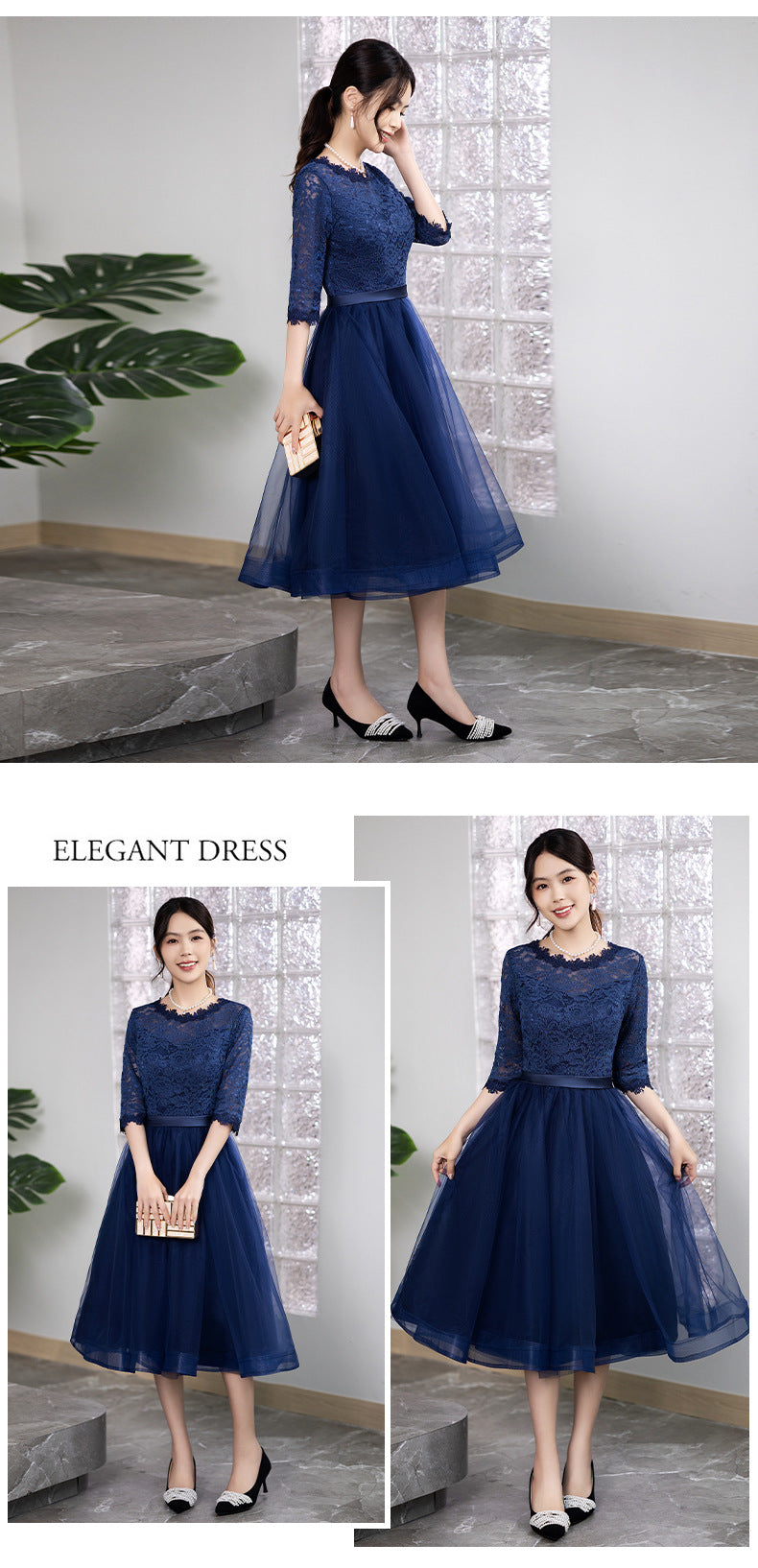 Small Dress Women's Independent Station Shopee Southeast Asia 2024 New Mid-Length Banquet Host Party Evening Dress