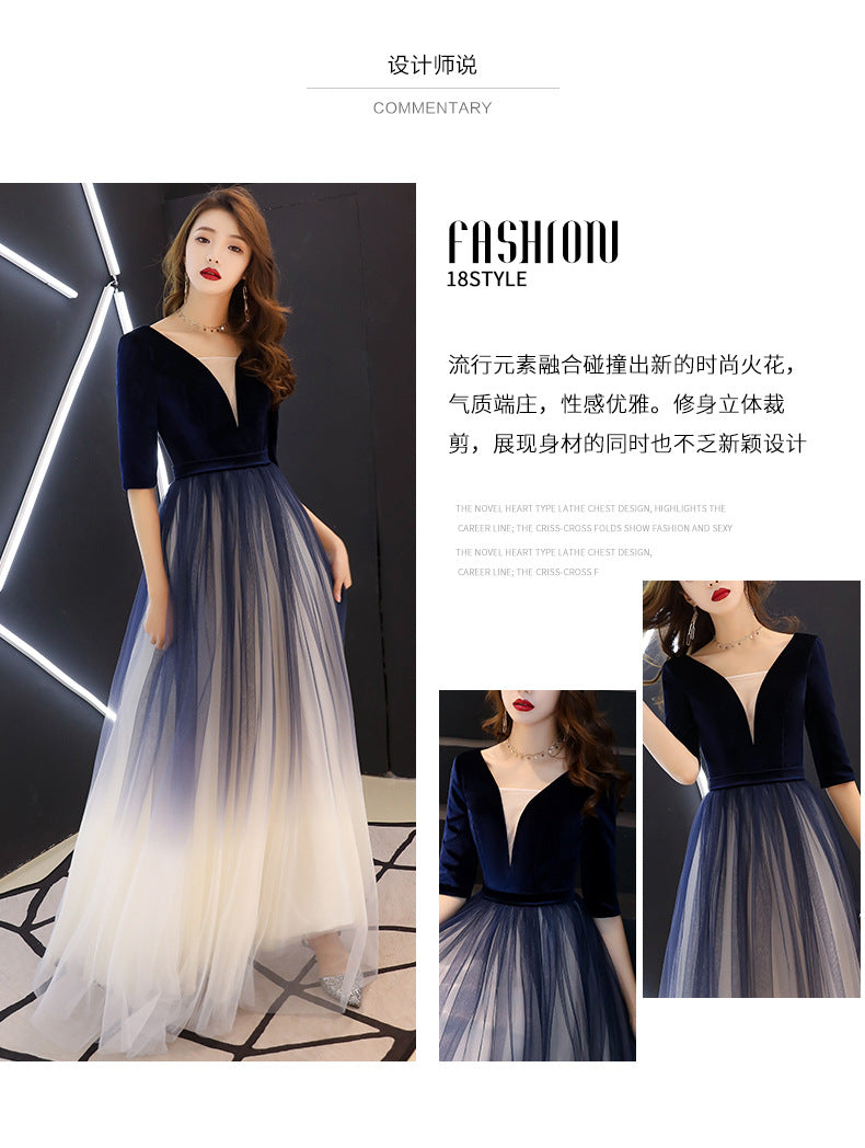 Evening Dress for Women 2024 New Banquet Mid-Sleeve Long Slimming Annual Meeting Socialite Dress Evening Dress for Women Autumn and Winter
