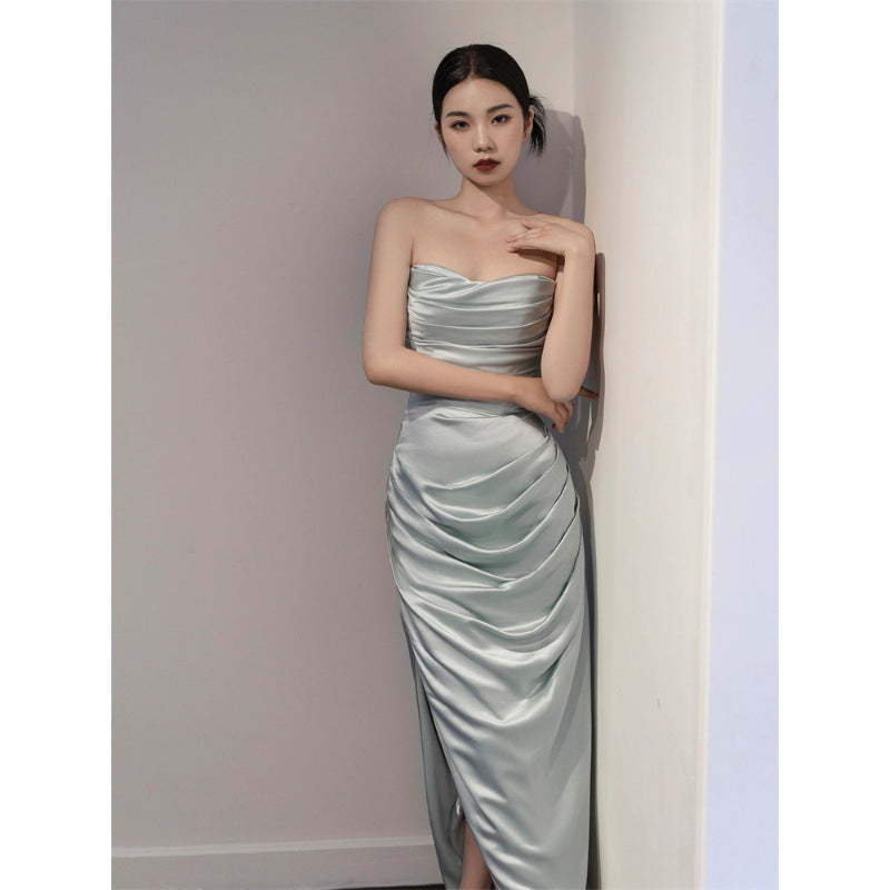 New Chinese Style Morning Gowns Bride Engagement Evening Dress High-End Affordable Luxury Niche Light Wedding Dress Toast Clothing Tube Top Dress