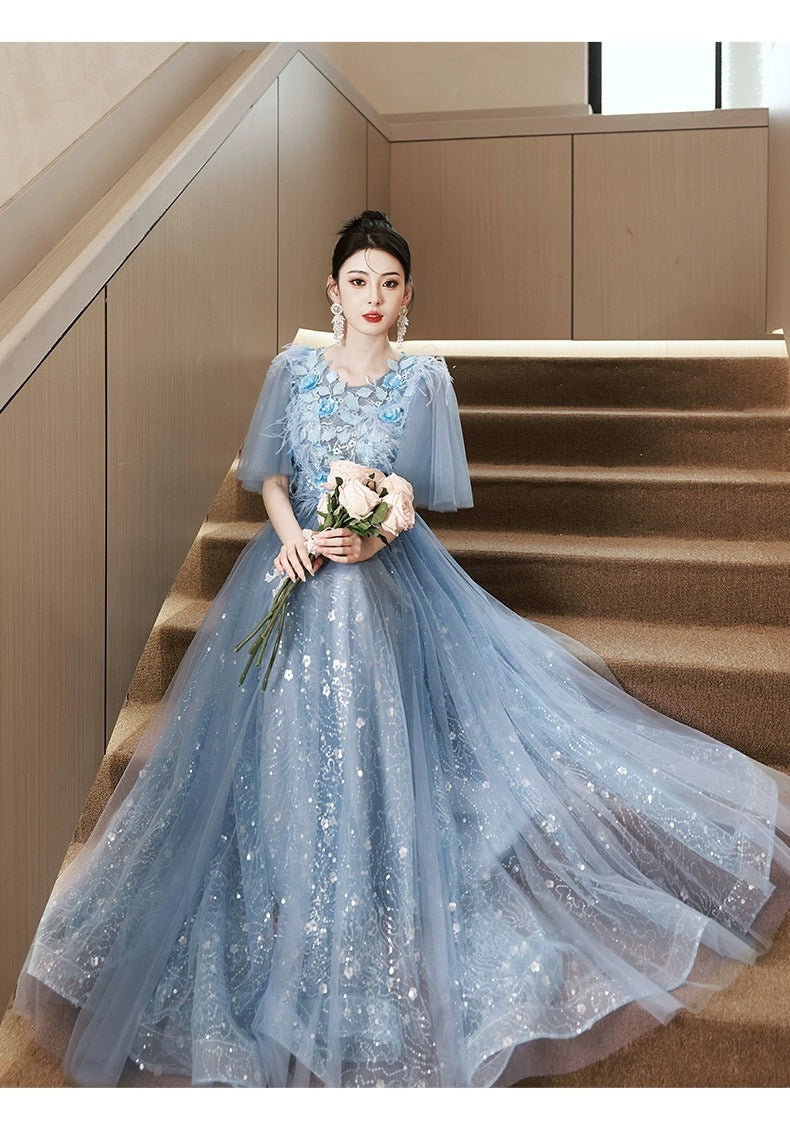 Blue Evening Dress High-End Affordable Luxury Niche Fairy 2024 New High Sense Dinner French Host Long