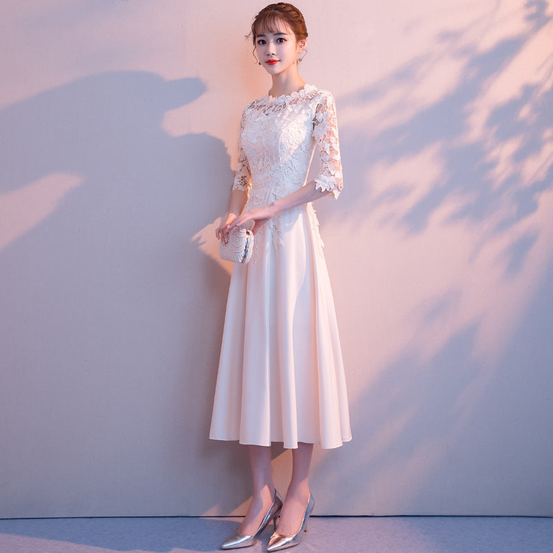 White Evening Dress Skirt Female 2024 New Daily Style Fairy Banquet Temperament Student Chorus Performance