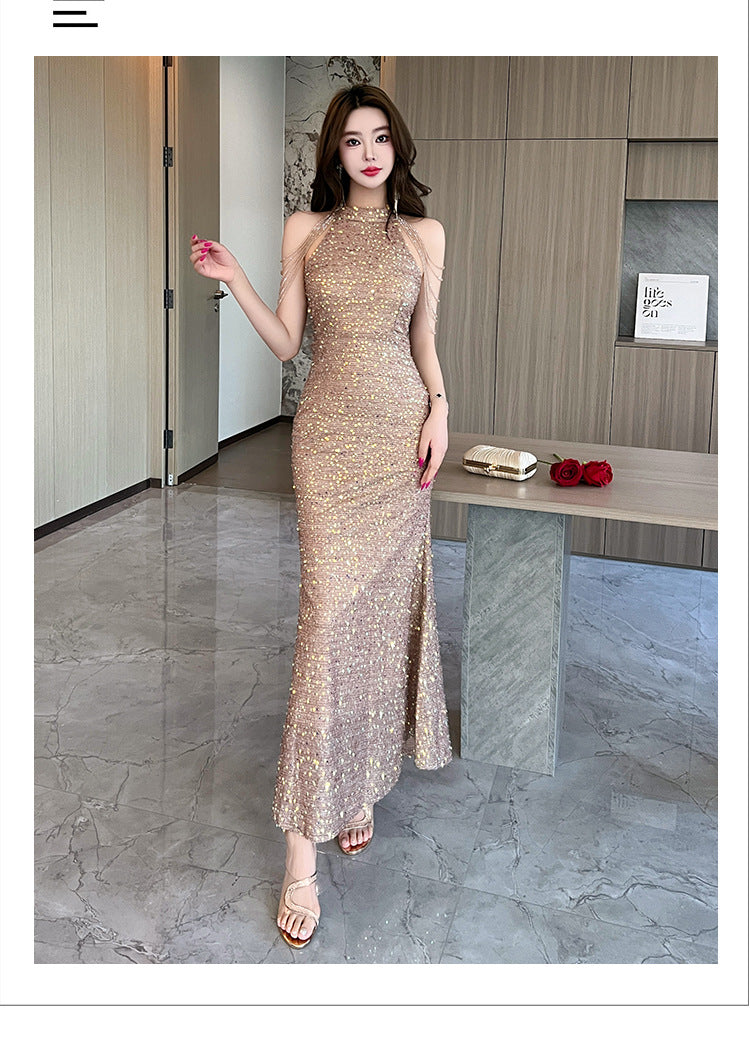 5135 Evening Dress for Women High-End Affordable Luxury Niche High Sense Banquet Temperament Host Sequined Adult Ceremony Fishtail Dress