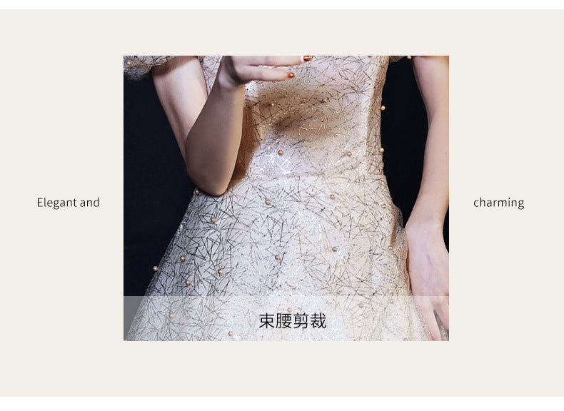 Banquet Evening Dress 2024 New Autumn Champagne Golden Princess Fairy Chorus Conductor Holding People Dress for Women