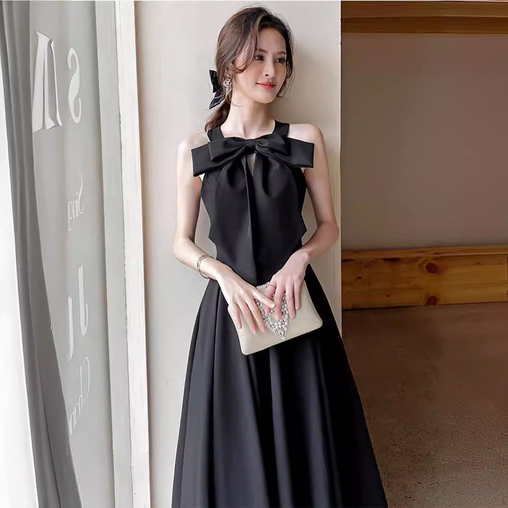 Amazon Sling Dress Female 2024 Spring and Summer New French Style Temperament Base Ride Slimming Retro Black Dress