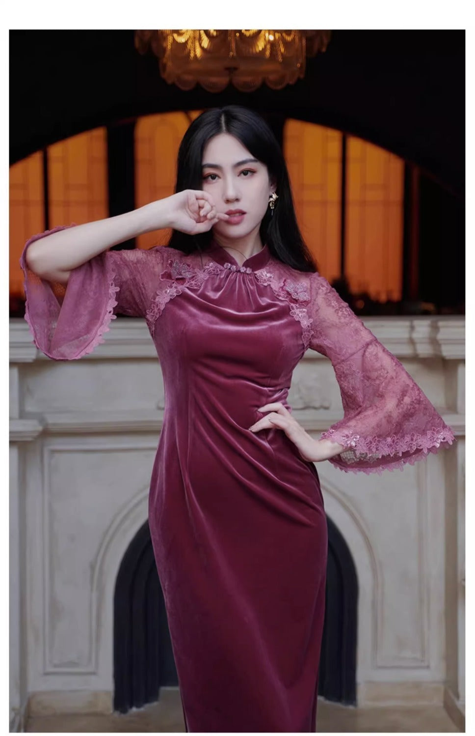 Banquet Red Dress and Cheongsam Female Ruofu Autumn and Winter 2024 New Year Velvet Noble Improved Dress Republic of China Style