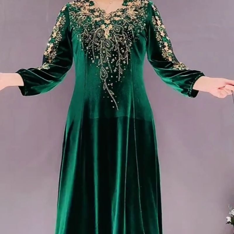 Muslimah Dress Green Black Long sleeve Gown H93332