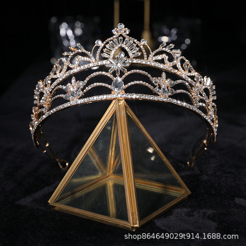 Crown Headdress Wedding Dress Golden Large Electroplated Crown Phoenix Coronet Women's Zinc Alloy Independent Packaging Rhinestone Headdress Bride H2839