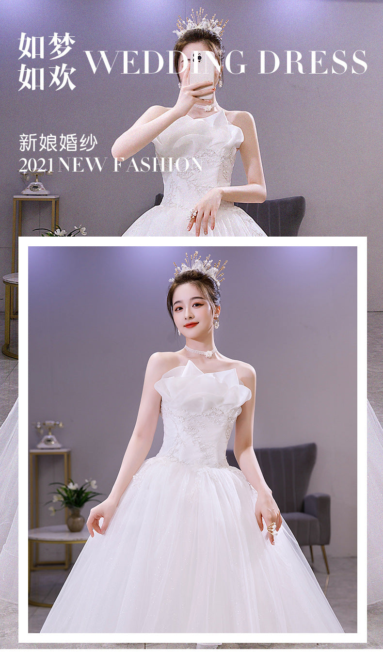 Light Wedding Dress 2024 New Tube Top Slimming Wedding Dress Bride Elegant Dress Fairy Dream Starry Sky Floor-Length Wedding Dress