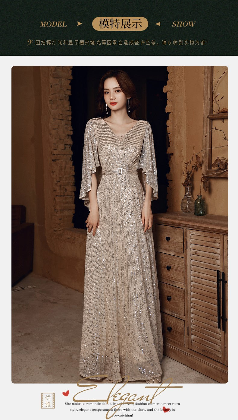 Banquet Evening Dress 2023 New Spring Elegant Golden Socialite Dress Long Host Annual Meeting Dinner Dress