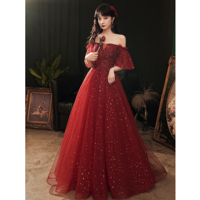 Sequin Dress Evening Dresses Evening Dress Female Banquet Pink Fairy Long Host Elegant H6672