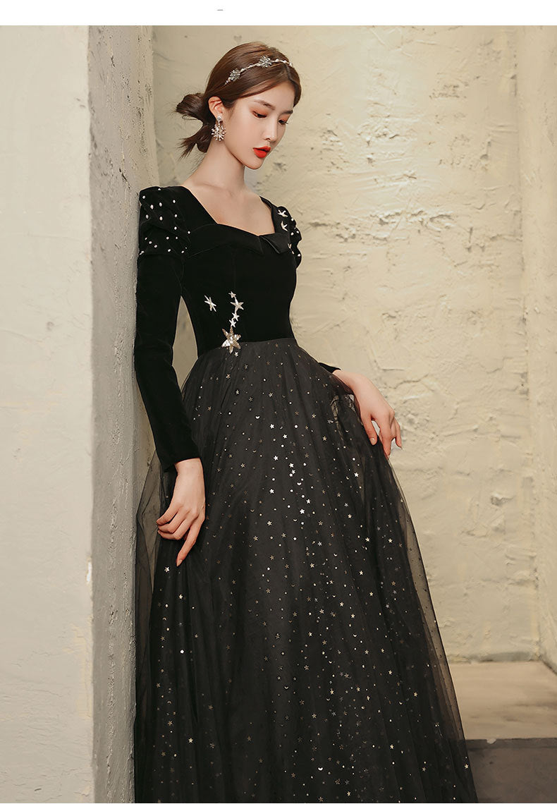 Banquet Evening Dress 2024 New Black Ladies Long Sleeves Graceful Formal Dress Host Performance Dinner Annual Meeting Gift