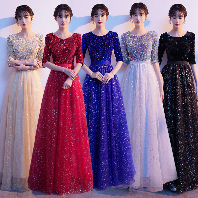 Black Adult Long Dress for Choir Performance, Female Conductor Competition Host Banquet Evening Gown Dress