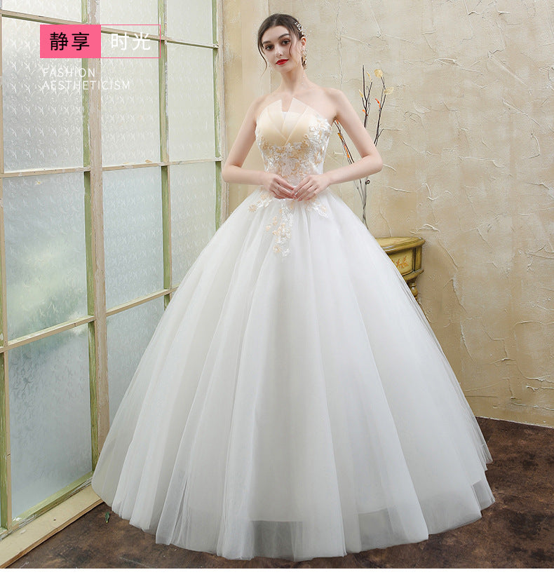 New Wedding Dress Forest Style French Strapless Bride Slimming Simple Wedding Gown Floor-Length Outdoor Veil Light