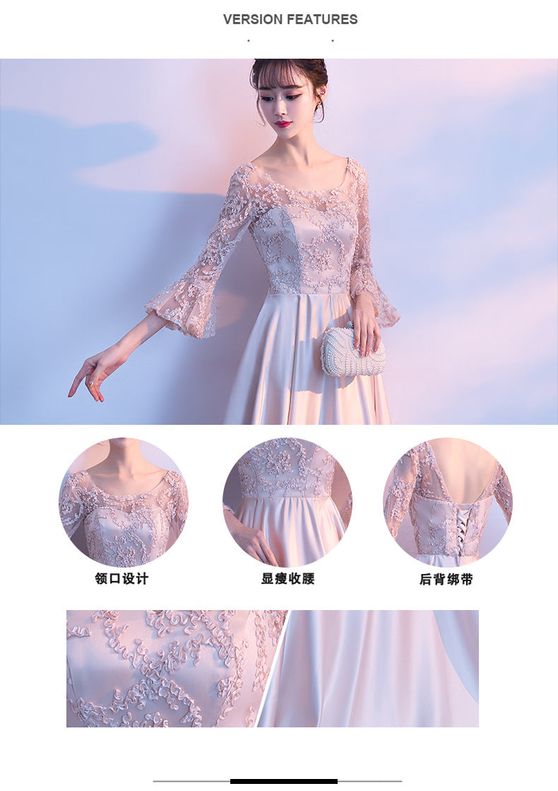 Long Bridesmaid Dress 2024 New Spring and Summer Korean Style Slim Fit Slimming Sisters Group Dress Performance Graduation Dress for Women