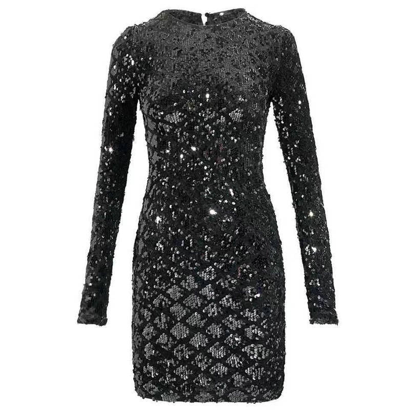 2024 Spring and Summer New Velvet Sequined Long Sleeve Dress Women's Sexy Skinny Hip Dress Socialite Temperament