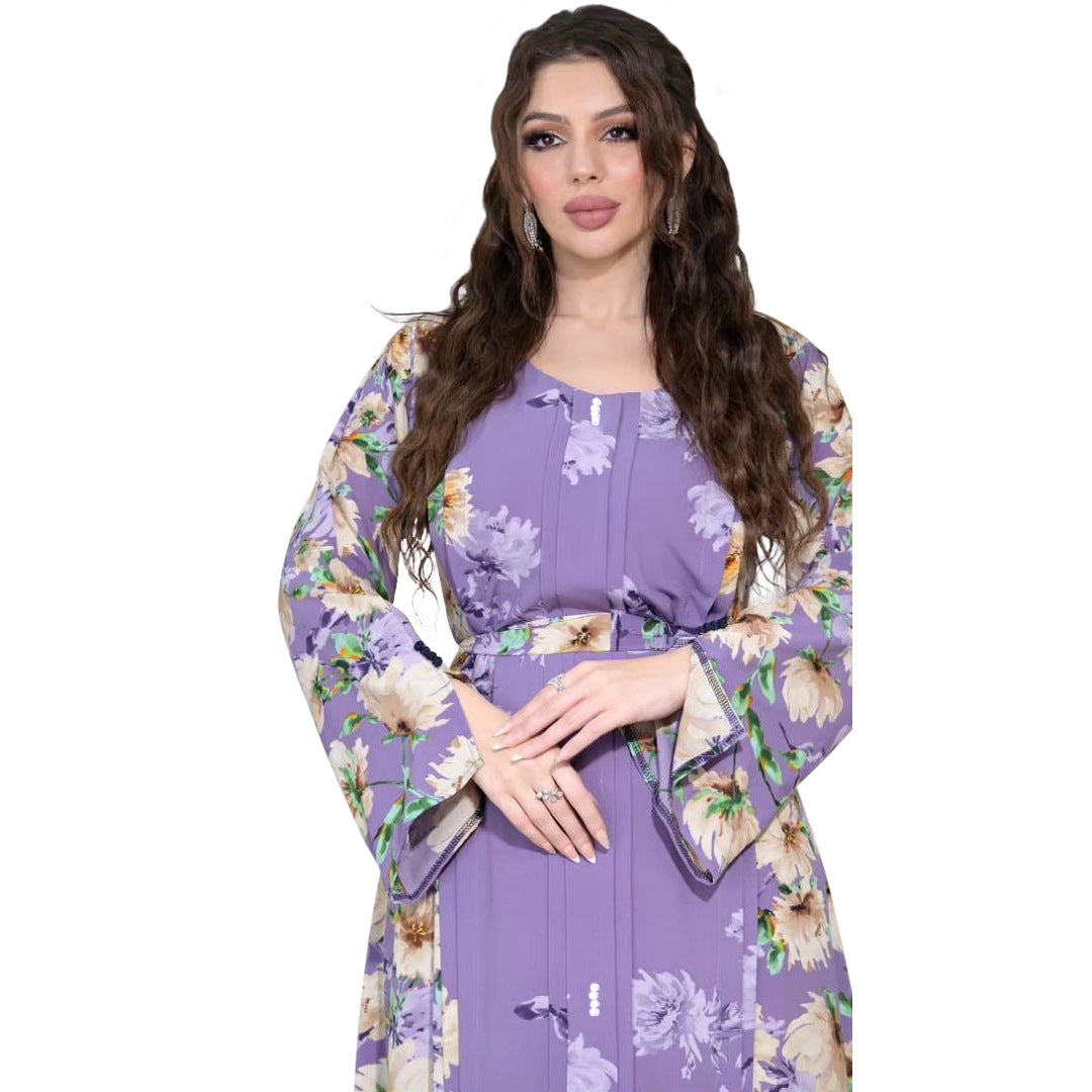 Xqy500296 Abaya Dubai Arab Cross-Border Middle East New Printed Dress Muslim Robe