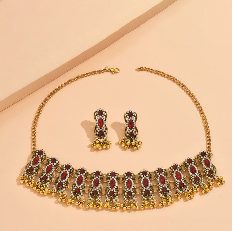 Necklace Jewelry Ornament Ethnic Style Vintage Gemstone Beads Jewelry 2 Pieces Set Earrings H820930