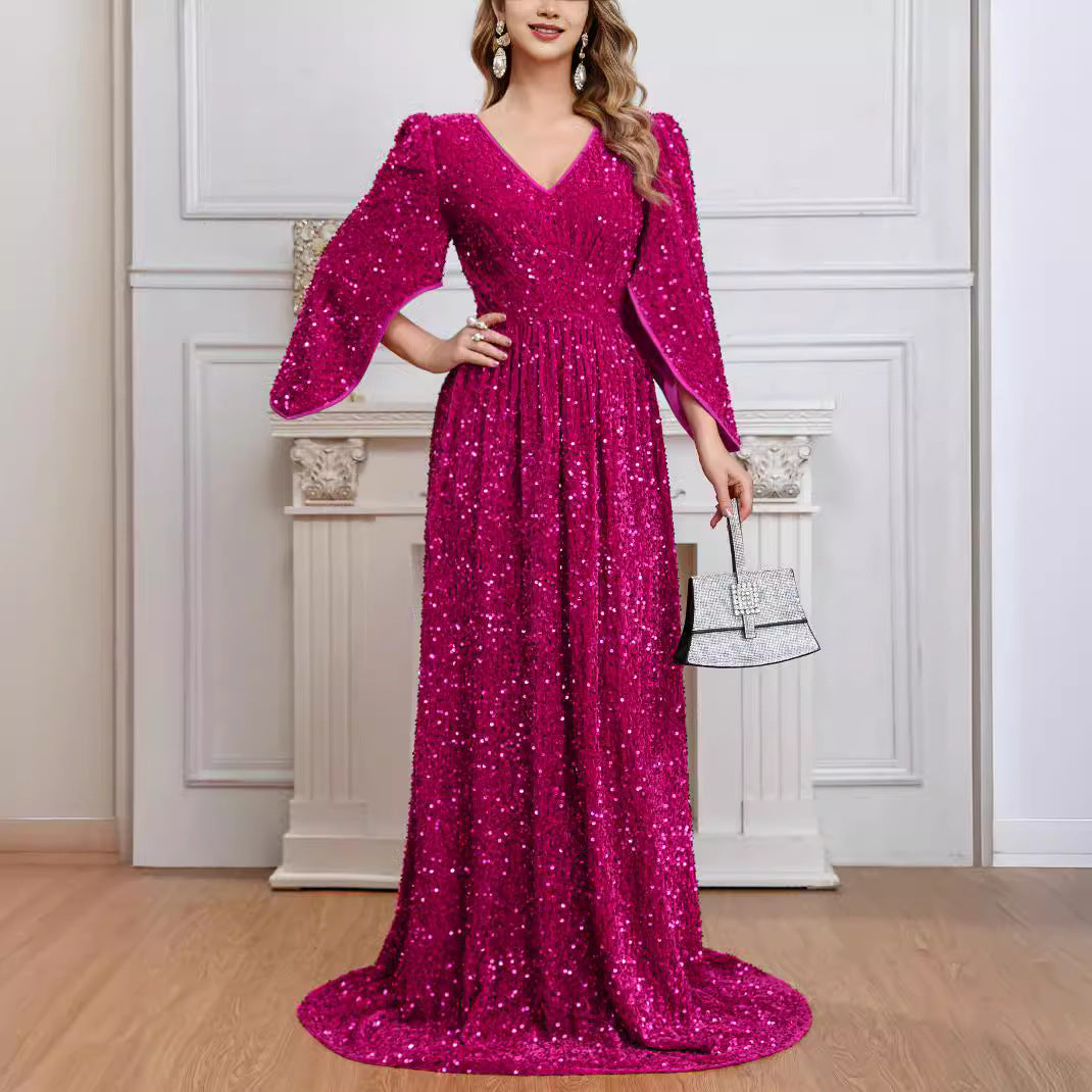 2024 Cross-Border New Arrival Heavy Industry Sequin Sequined Luxury Evening Dress Elegant Socialite Temperament Queen Long Fishtail Dress