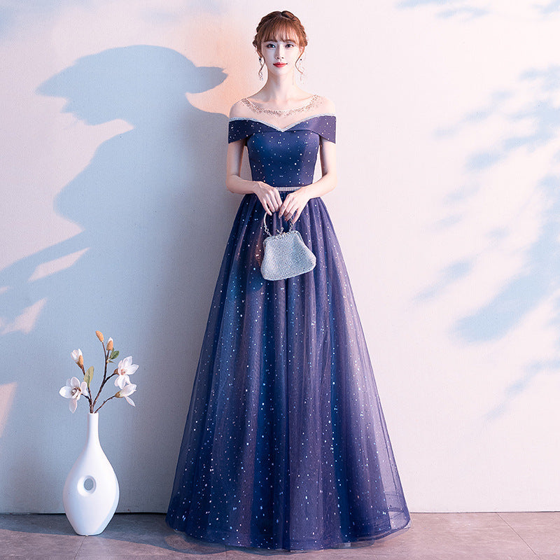 Starry Evening Dress 2024 Autumn New Temperament Small Size Fairy Dream Host Banquet Long Mori Style