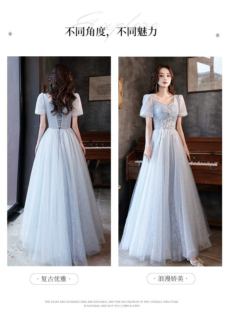 Art Exam Evening Dress Man Blue Female Banquet Temperament Vocal Music Host Costume Socialite Princess Style Dress