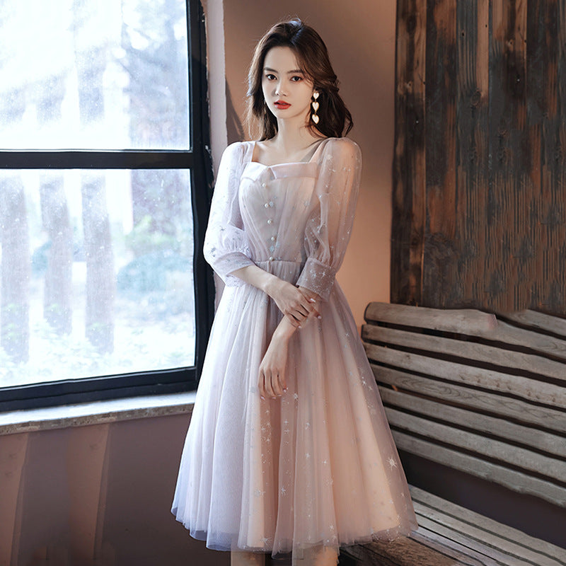 Banquet Evening Dress for Women 2023 New Slimming Long Sleeves Socialite Daily Style Dress Fairy Graceful Western Style Dress Dress