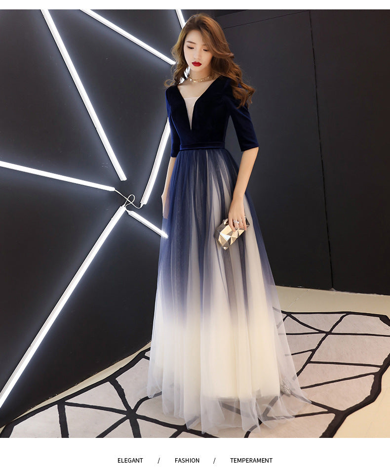 Evening Dress for Women 2024 New Banquet Mid-Sleeve Long Slimming Annual Meeting Socialite Dress Evening Dress for Women Autumn and Winter
