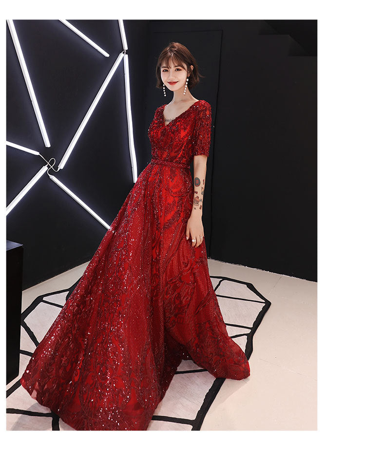 Toast Dress Bride Wedding Evening Dress Temperament Red Engagement Banquet Host Dress Women's Autumn Evening Dress