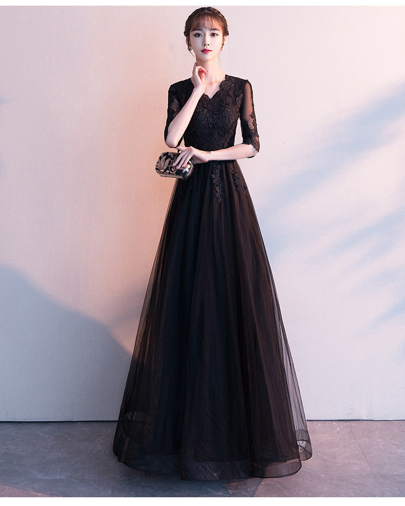 Evening Dress for Women 2024 Summer New Banquet Elegant Long Dress Show Thin Black Socialite Annual Meeting Dress