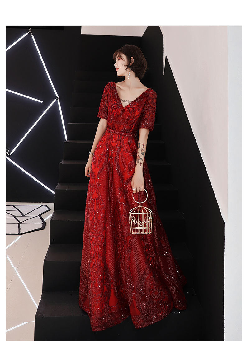 Toast Dress Bride Wedding Evening Dress Temperament Red Engagement Banquet Host Dress Women's Autumn Evening Dress