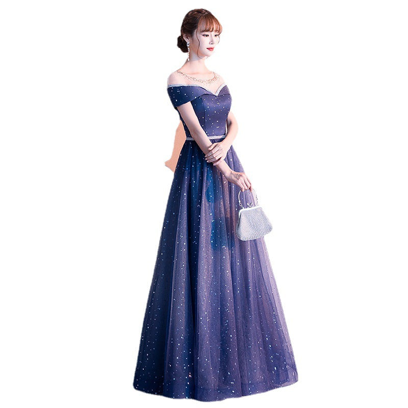 Choir Performance Dress 2024 New Elegant Host Banquet Evening Dress Starry Sky Fairy Long Women