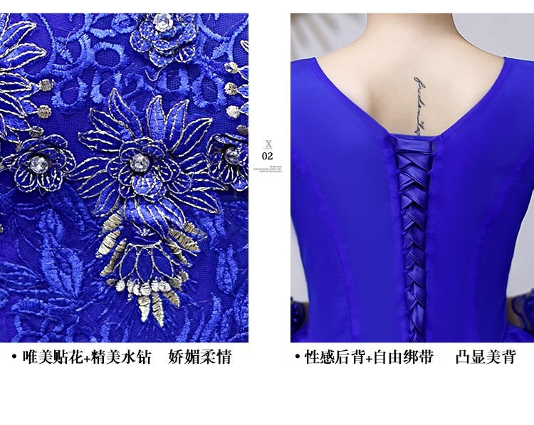 Colored Mesh Annual Meeting Host Performance Student Vocal Solo Art Exam Clothing Pettiskirt Long Evening Dress Female Autumn and Winter