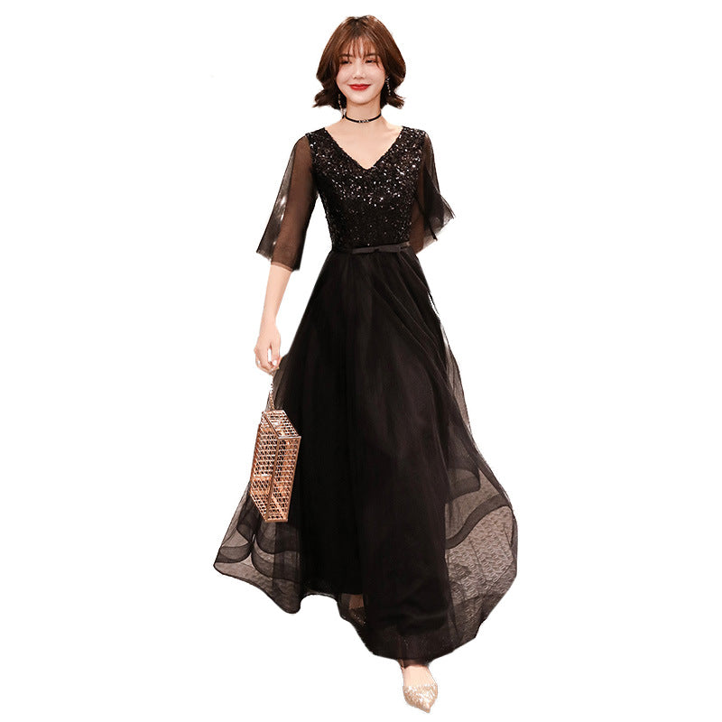 Banquet Evening Dress for Women 2024 Summer New Elegant Elegant Black Temperament Queen Choir Costumes Long Dress