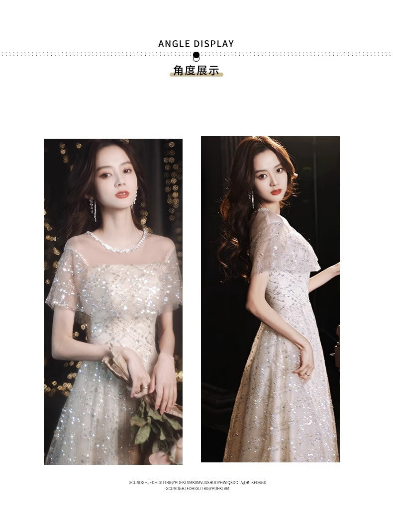 2024 New Sequined Evening Dress Women's High Sense Special Interest Light Luxury Banquet Temperament Annual Meeting Dinner Host