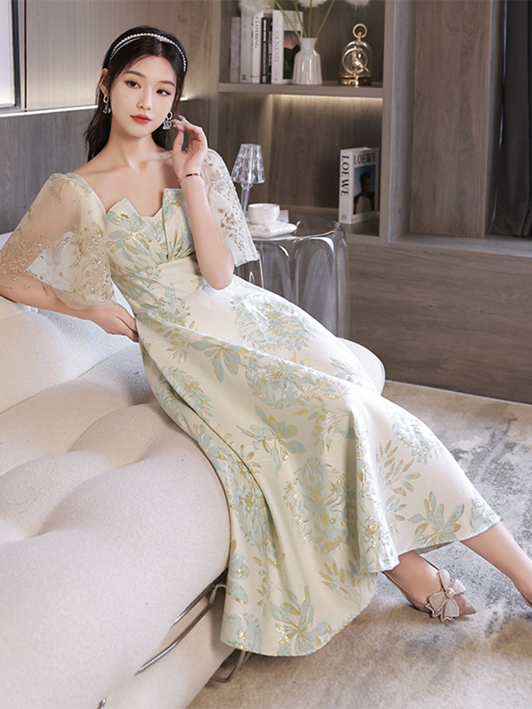 Daily Wearable French Suit 2024 New Summer Floral Bridesmaid Dress Dress Small Banquet Evening Dress