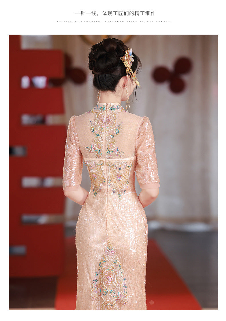 Chinese Toast Gown Bridal High Sense 2024 New Casual Dress for Wedding Day Back-to-Door Banquet Engagement Dress Winter