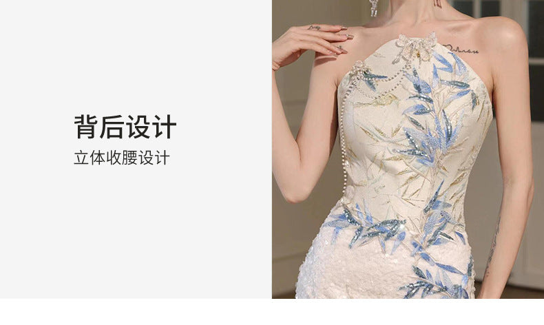 New Chinese Style Cheongsam Banquet Evening Dress Dress Women 2024 New High Sense Bride Engagement Toast Clothing Morning Gowns