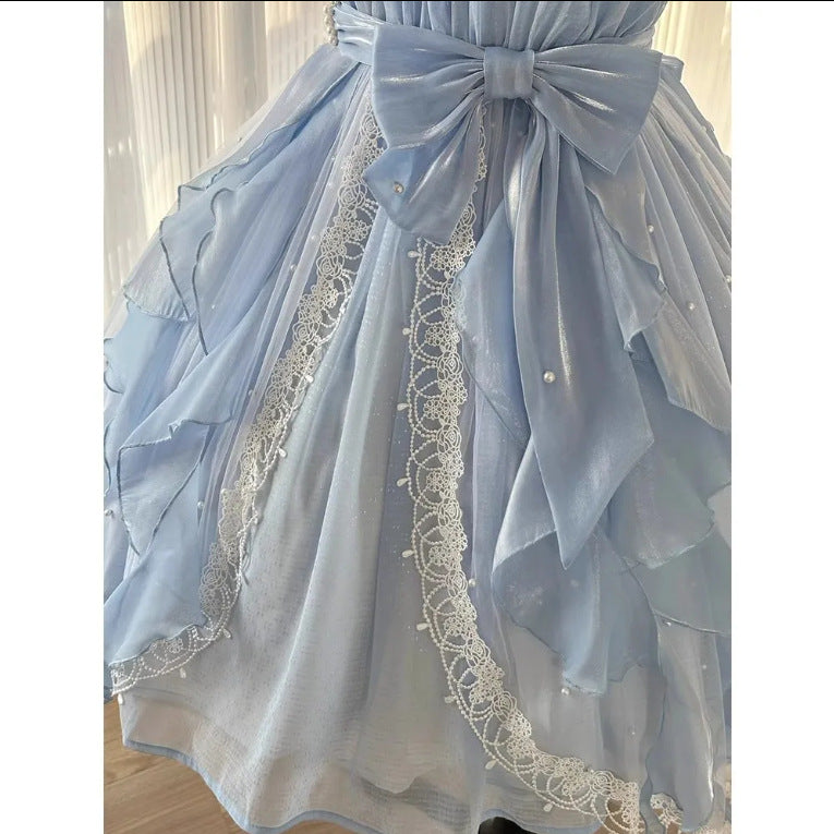 French First Love Sweet Dress Lolita Princess Birthday Little Dress Ruffled Spaghetti Straps Dress High Sense