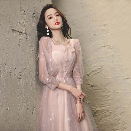 Banquet Evening Dress for Women 2023 New Slimming Long Sleeves Socialite Daily Style Dress Fairy Graceful Western Style Dress Dress