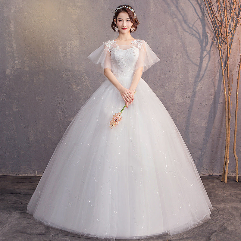 Wedding Dress Bride 2024 New Sexy Slim Fit Floor-Length Mori Fashion Korean Style Double Shoulder Bell Sleeve Wedding Dress