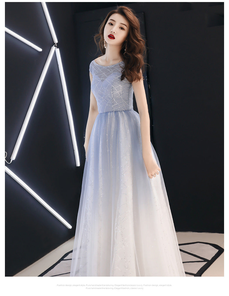 Starry Sky Gradient Banquet Evening Dress for Women 2024 New High-End Elegant Art Exam Host Long Slimming Dress