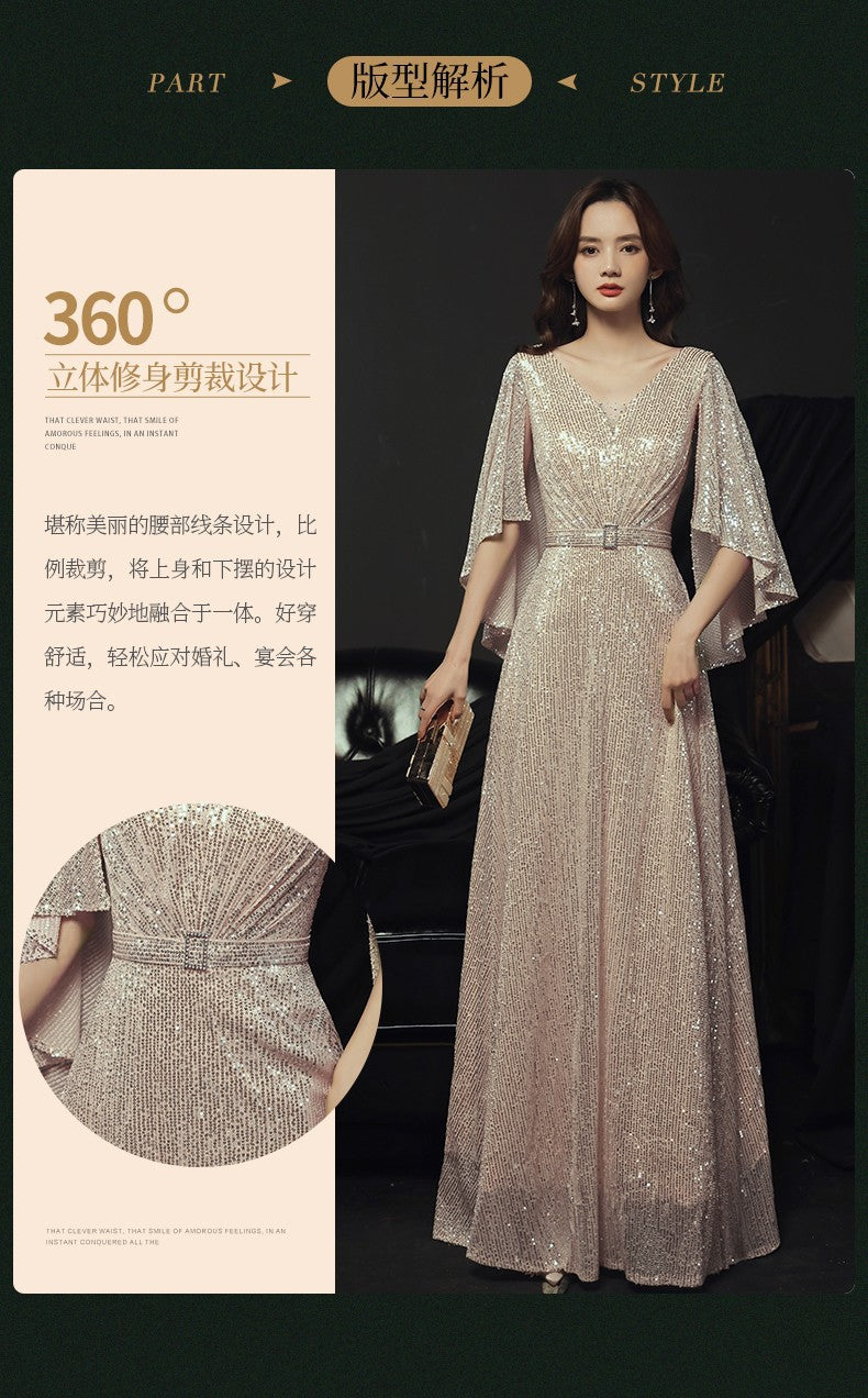 Banquet Evening Dress 2023 New Spring Elegant Golden Socialite Dress Long Host Annual Meeting Dinner Dress