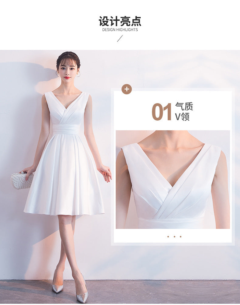 Evening Dress for Women New Style Daily Wear Petite White Slimming Short Dress Bridesmaid Dress Annual Meeting Small Dress