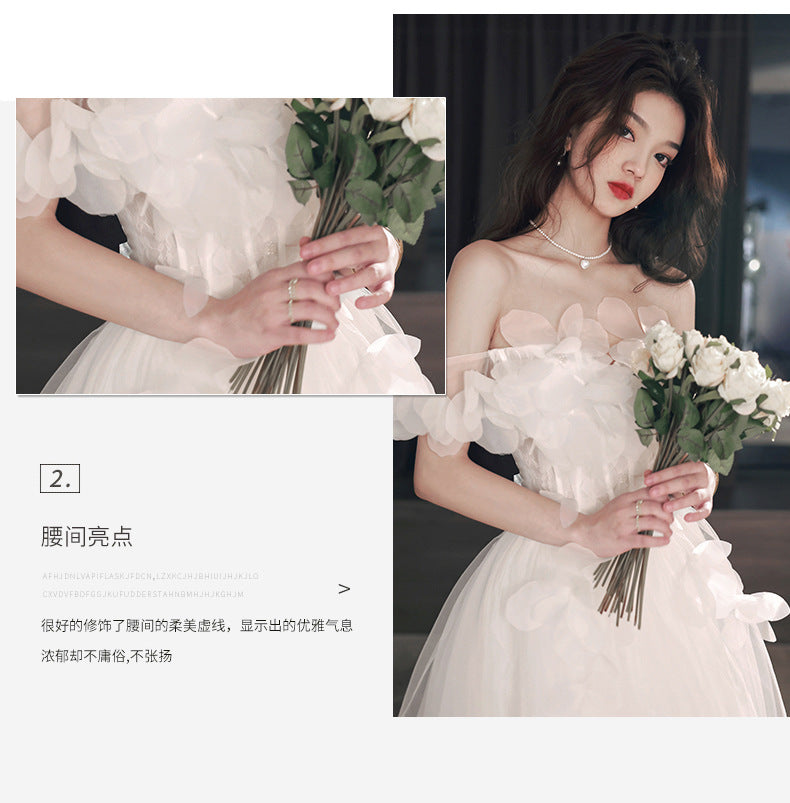 White Evening Dress Women's French Style High Sense High-End Affordable Luxury Niche Birthday Mori Style Wedding Dress Adult Princess on the Run