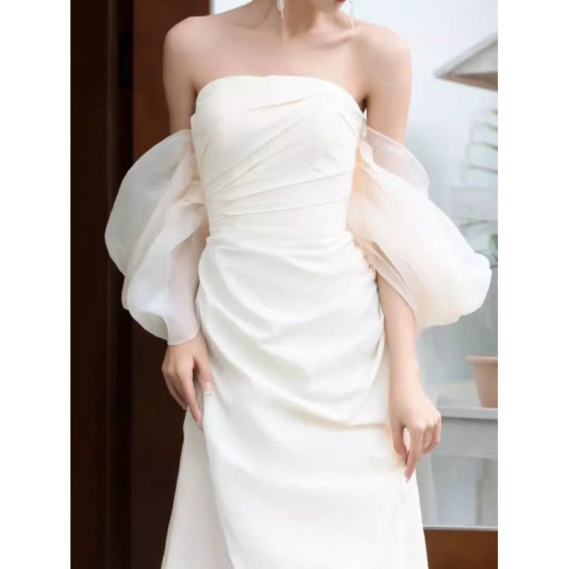 French Light Wedding Dress Bridal Outdoor Travel Shooting Dress Light Luxury Minority High-End Welcome Yarn Toast Dress