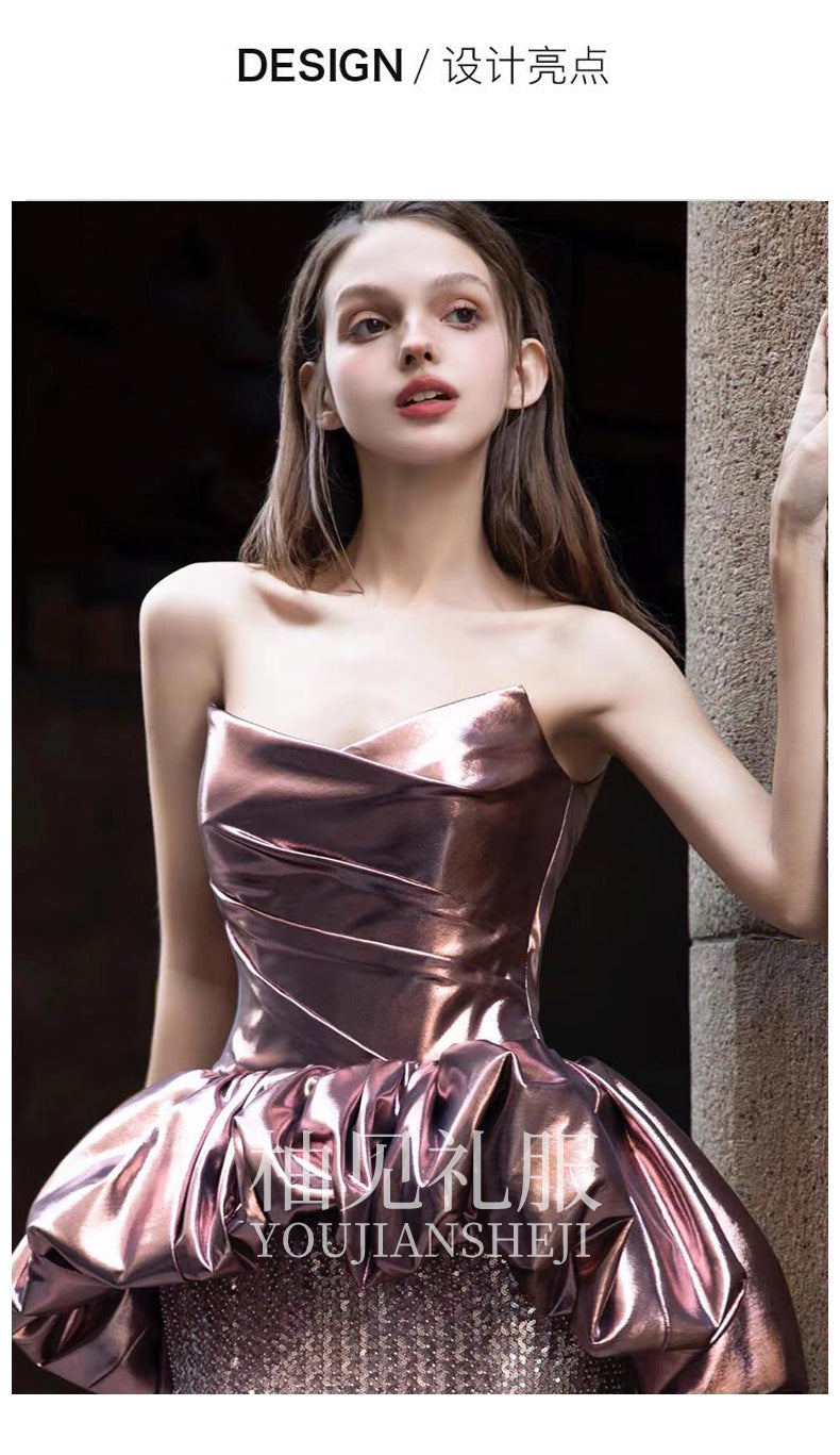 Fishtail Evening Dress Women's High-Grade Banquet Temperament Host Tube Top Bride Engagement Dress Toast Dress Autumn