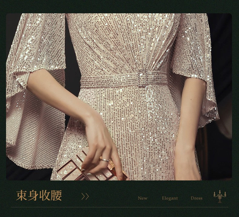 Banquet Evening Dress 2023 New Spring Elegant Golden Socialite Dress Long Host Annual Meeting Dinner Dress