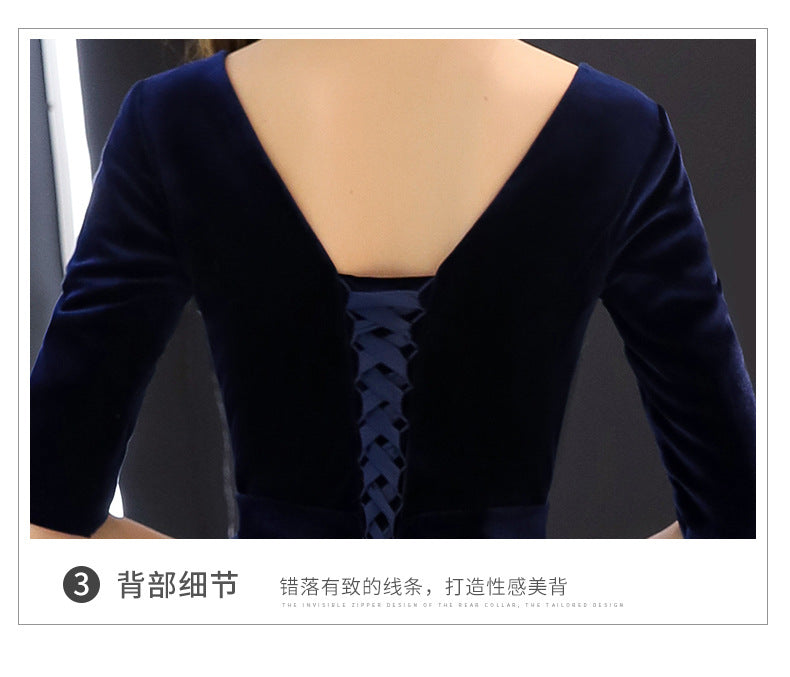 Evening Dress for Women 2024 New Banquet Mid-Sleeve Long Slimming Annual Meeting Socialite Dress Evening Dress for Women Autumn and Winter
