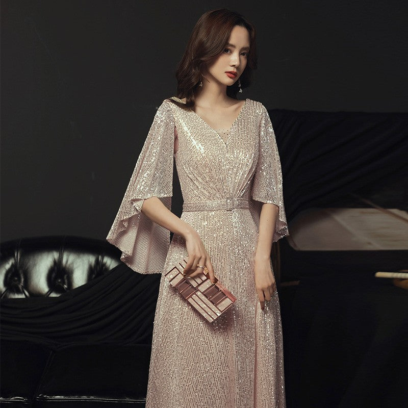 Banquet Evening Dress 2023 New Spring Elegant Golden Socialite Dress Long Host Annual Meeting Dinner Dress