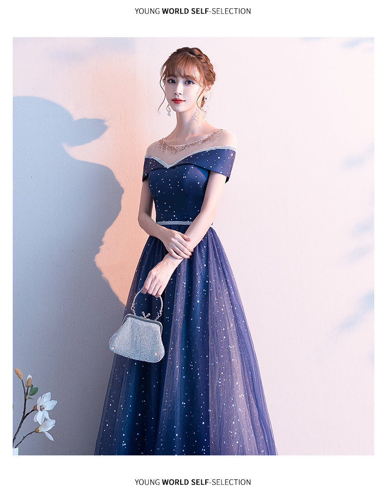 Starry Evening Dress 2024 Autumn New Temperament Small Size Fairy Dream Host Banquet Long Mori Style